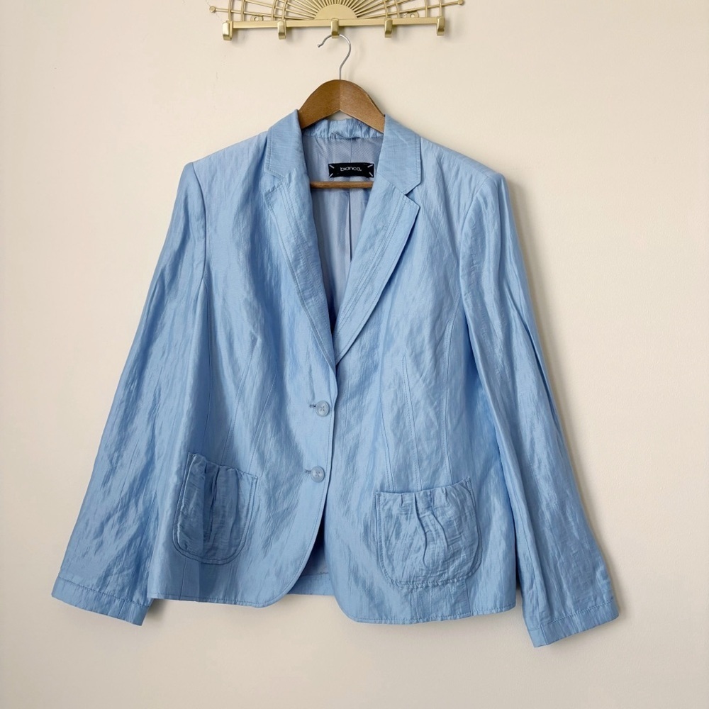 Bianca Blue Pleated Spring Workwear Jacket Blazer Sz 44 US 14